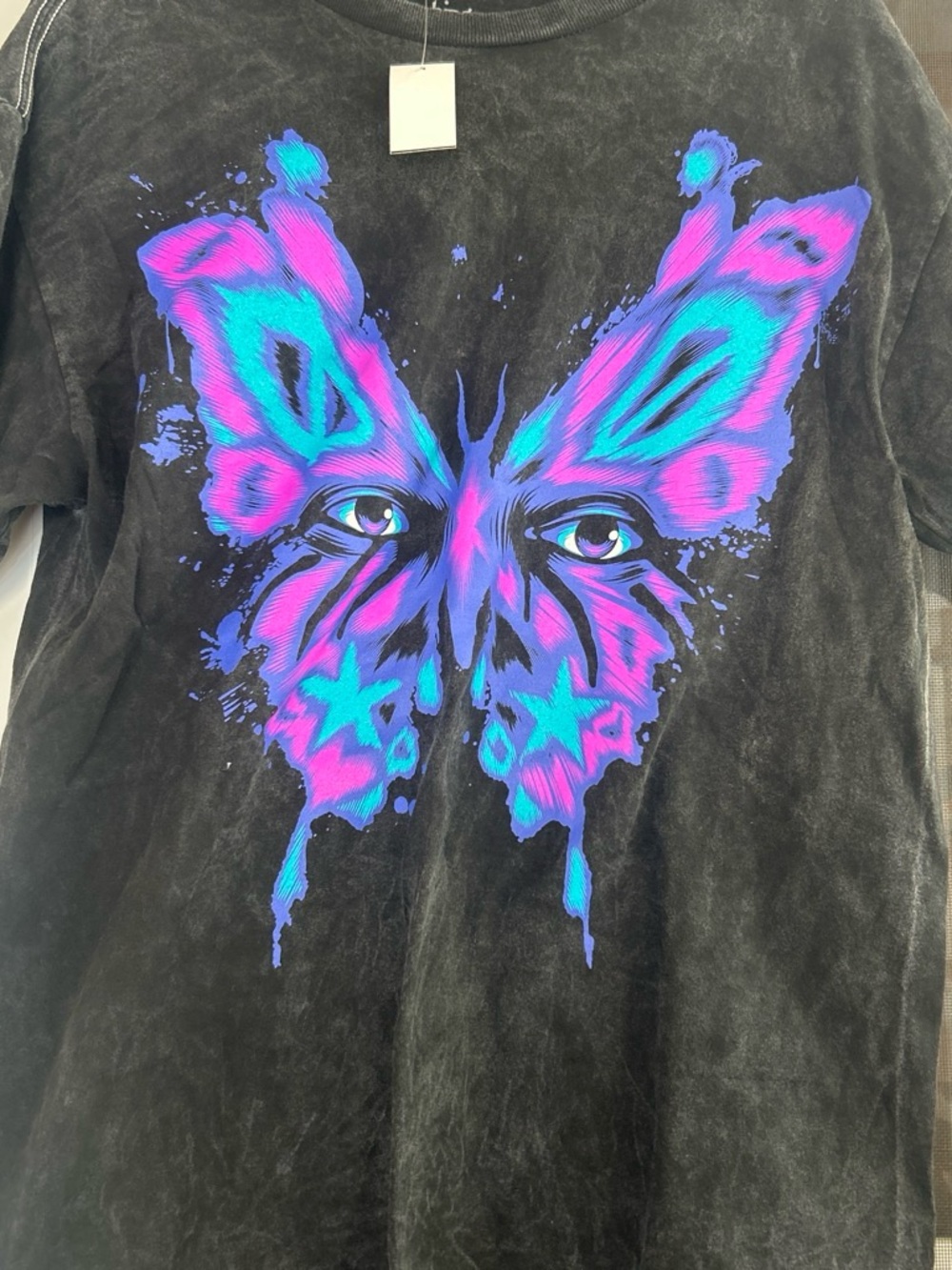 Smashing Pumpkins Black Short Sleeve Tee with Neon Pink & Blue Butterfly Face